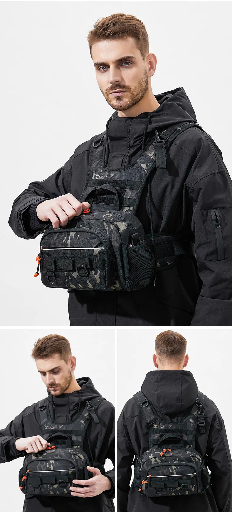 Fishing Lure Front Chest Vest Travel Backpack Camping Hiking Outdoor Cycling Mountaineering Gear Tactical Tackle Bag for Men Sac