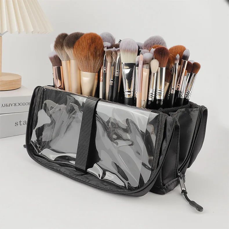 European and American Portable Makeup Storage Bag Professional Makeup Handbag with Magnetic Closure Brush Bag Foldable Large Cap