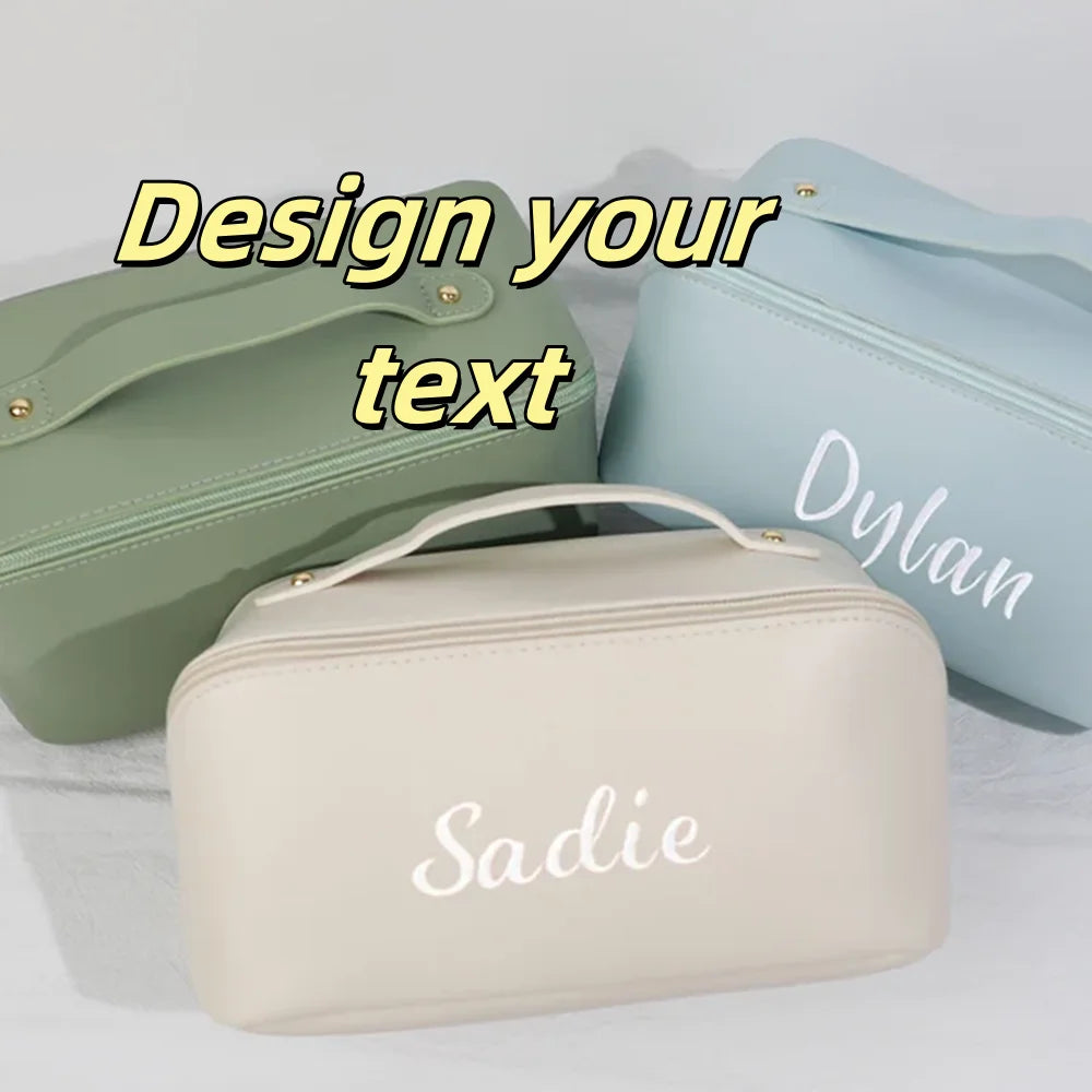 Customized Personalized Leather Square Cosmetic Bag Beauty Skin Care Large Capacity High Quality Portable Handheld Cosmetic Case