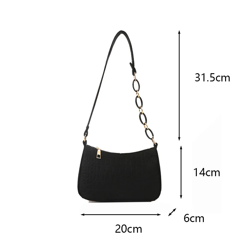 Trendy Lightweight Women Small Square Bag Crocodile Pattern Faux Fur Material Versatile Chain Strap Single Shoulder Bag