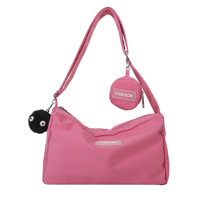 Fashion Crossbody Bag with Round Small Pouch, Versatile Stylish Lightweight Oxford Shoulder Bag for Women Daily Use Work Travel