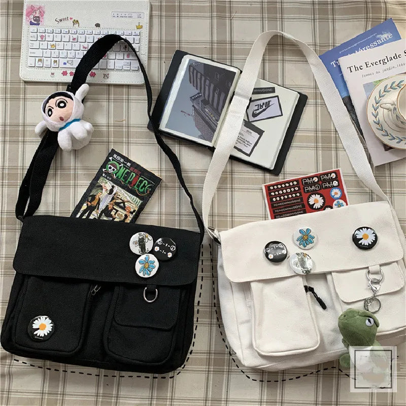 Canvas Crossbody Bags Youth Fashion Casual Large Capacity Ladies Shoulder Bag Solid Color Women Messenger Bag