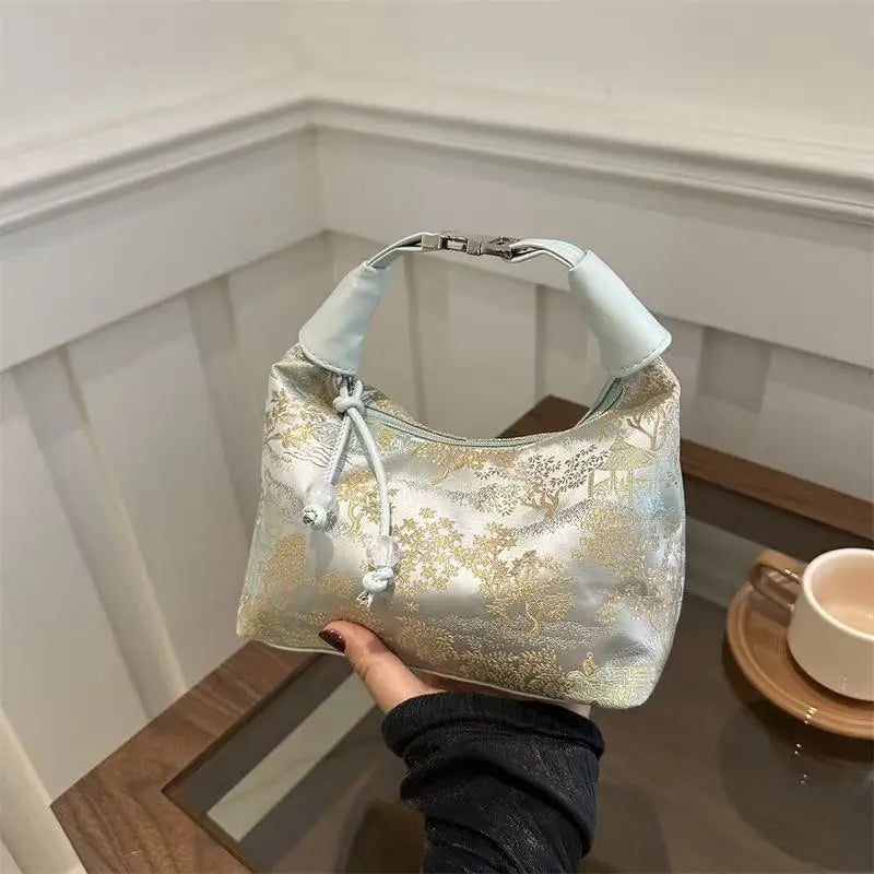 Fashionable Chinese Handbags Fashion Trend Single Shoulder Bag Light Simple Crossbody Bag Random Printed Satin Women's Tote Bag