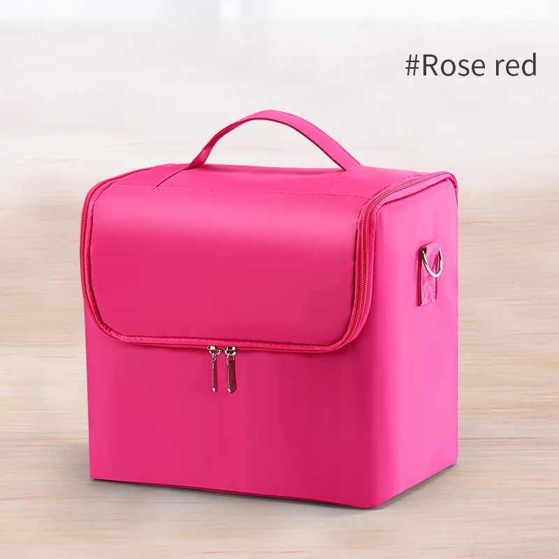 Large Makeup Carrying Train Case for Women, Travel Bag Storage Box,4 Tier Professional Nail Organizer Case with Adjustable