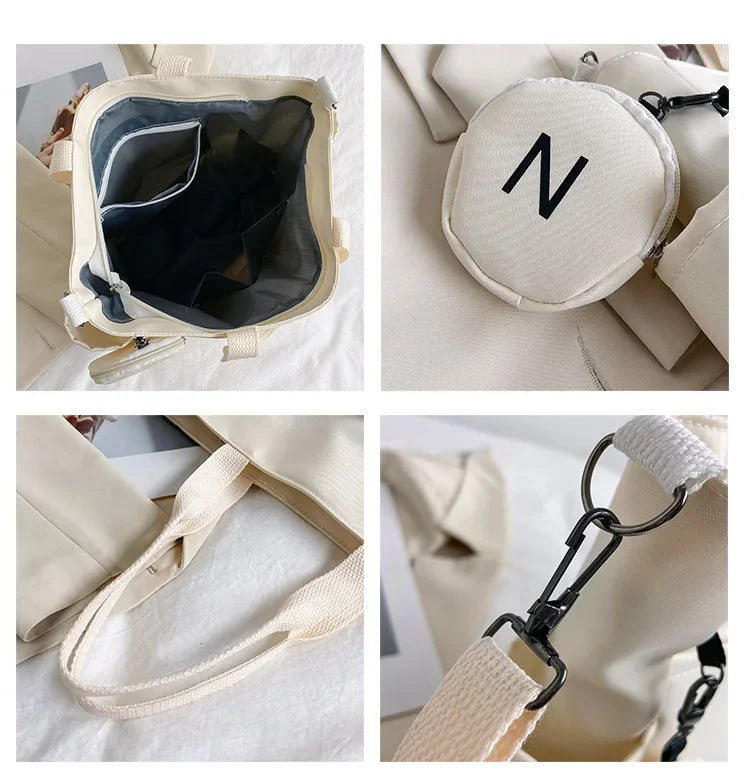 Oxford Design Double Sided Pocket Tote Bag Teen Women Large Capacity Handbag Single Shoulder Crossbody Bag with Round Coin Purse