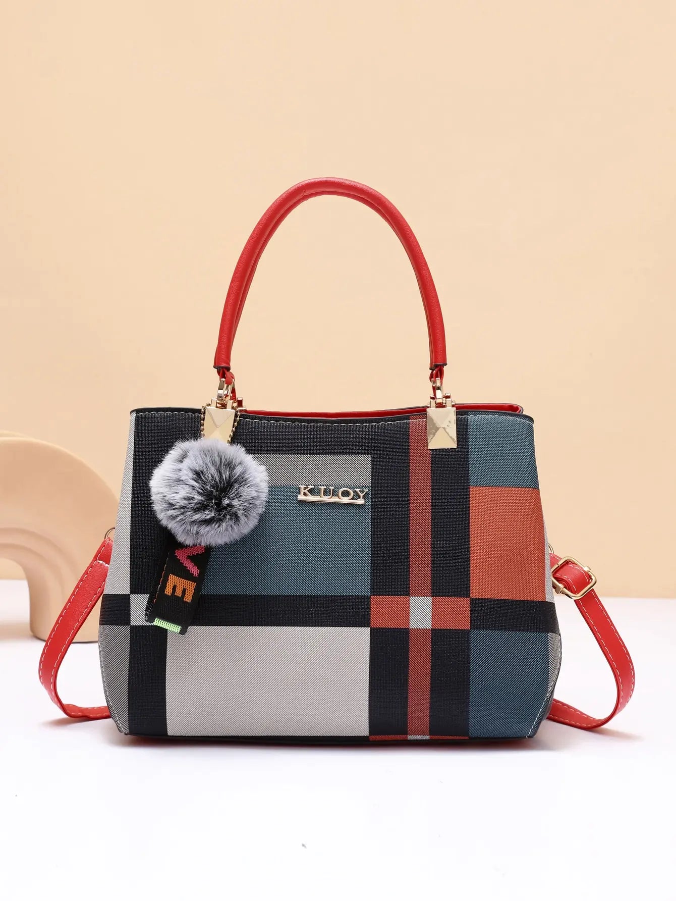 Ladies' random grid design decoration, fashionable and simple casual single shoulder handbag