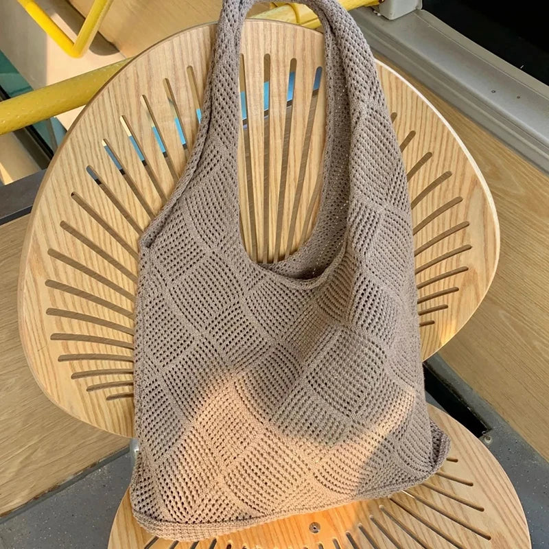 New Trend Women's Bag Crochet Handbag Retro Knitted Solid Color Hollow Top-handle Tote Bag Travel Shopper Shoulder Bag