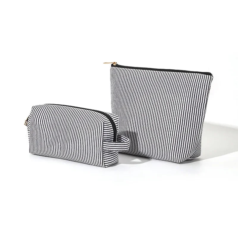 2 Pcs Set Large Capacity Ladies Stripe Toiletry Bag Makeup Case Travel Female Storage Handbag Clutch Purse Women's Cosmetic Bags
