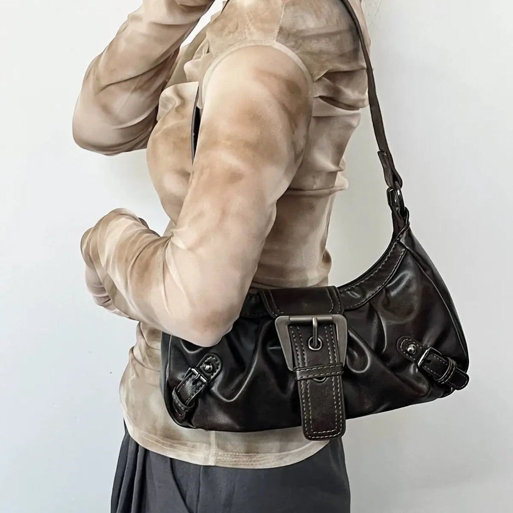 Y2K Retro Handbag Women's Bag, Stylish Fold Leather Shoulder Armpit Bag, Chic Retro Handbags Purse, Temperament Woman Tote Bag
