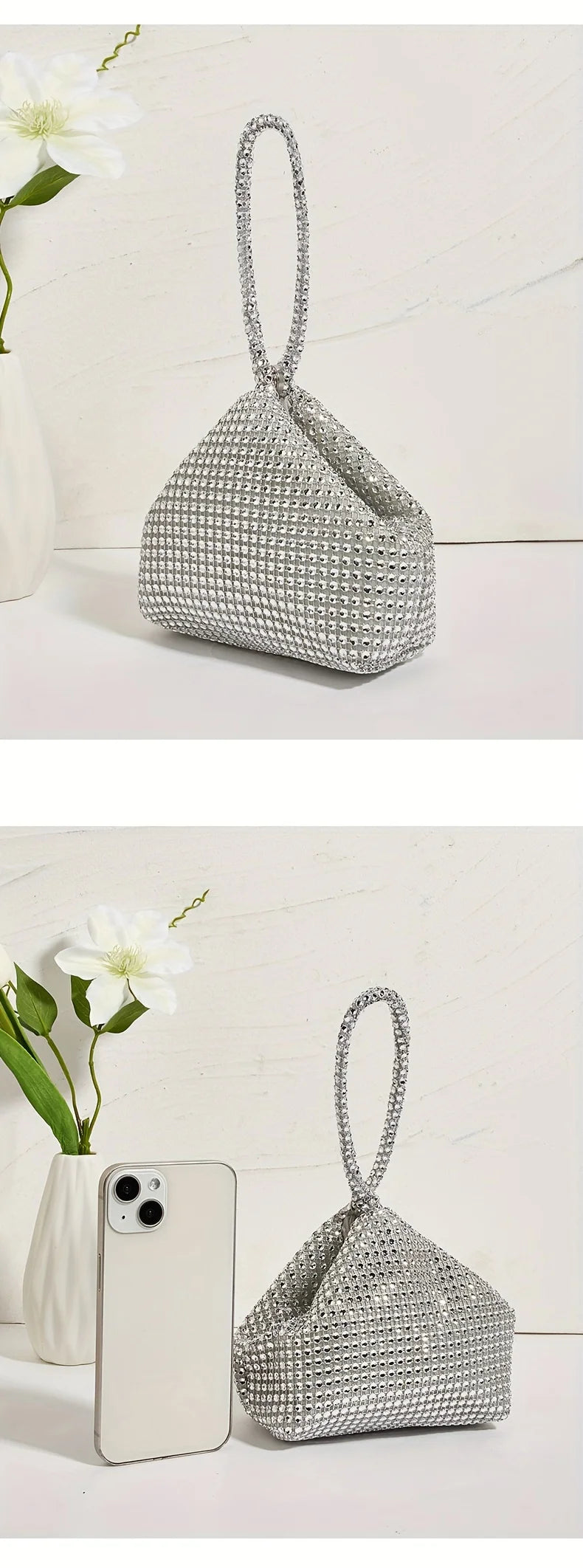 Mini Glitter Rhinestone Clutch, Elegant Sparkle Clutch Purse Women Handbag & Wrist Purse for Carnaval Wedding Music Festival