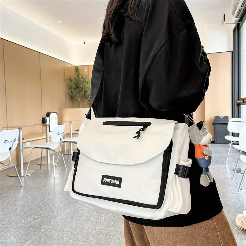 Trendy Nylon Messenger Bag, Large Capacity Crossbody Bag, Casual Flap Shoulder Bag for Teen Student School Bags Satchel