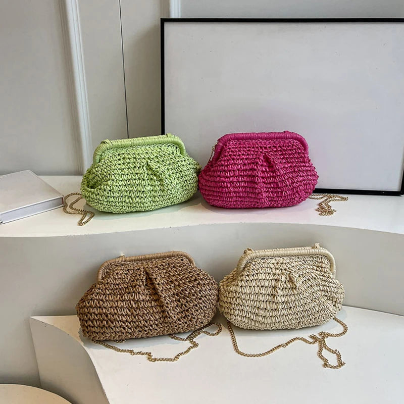 Summer New Straw Weaving Crossbody Bag Fashionable and Casual Shell Bag Women's Shoulder Bag with Excellent Texture