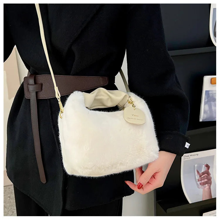 Fashionable Plush Tote Bag, Cute Stylish Women's Handbag Shoulder Crossbody Bag, Suitable for Women Party Banquet Daily Travel