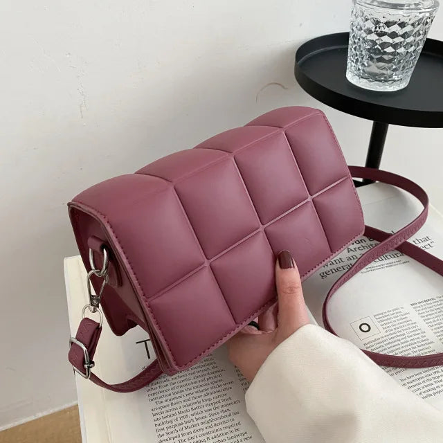 New Solid Color Fashion Shoulder Handbags Female Travel Messenger Bag Plaid Small PU Leather Crossbody Bags For Women