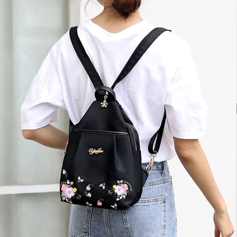 Waterproof Oxford Women Backpack Fashion Casual Embroidery Bag Designer Female Large Capacity Travel Handbag Shopping Knaps