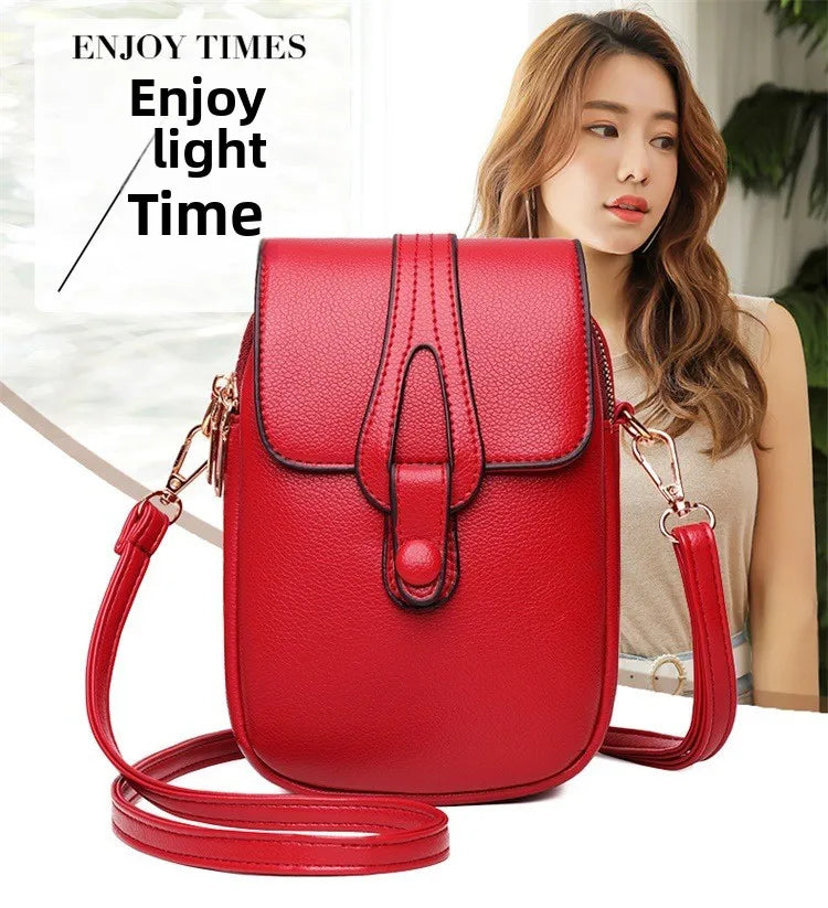 Mini Multifunctional Leather Shoulder Bag for Cellphone/Sport Cross Bags with Headphone Jack, Multi Layer Women's Bag with Cover