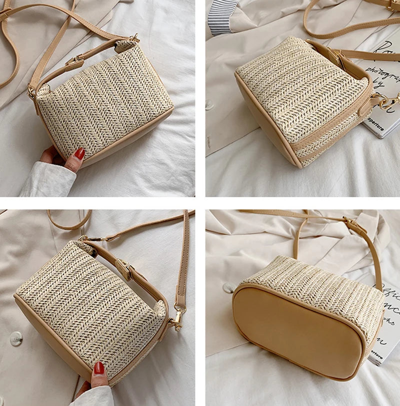 Straw Crossbody Bag For Women Fashion Bohemian Small Knitting Summer Purse And Handbag Ladies Casual Vacation Bucket Beach Bags