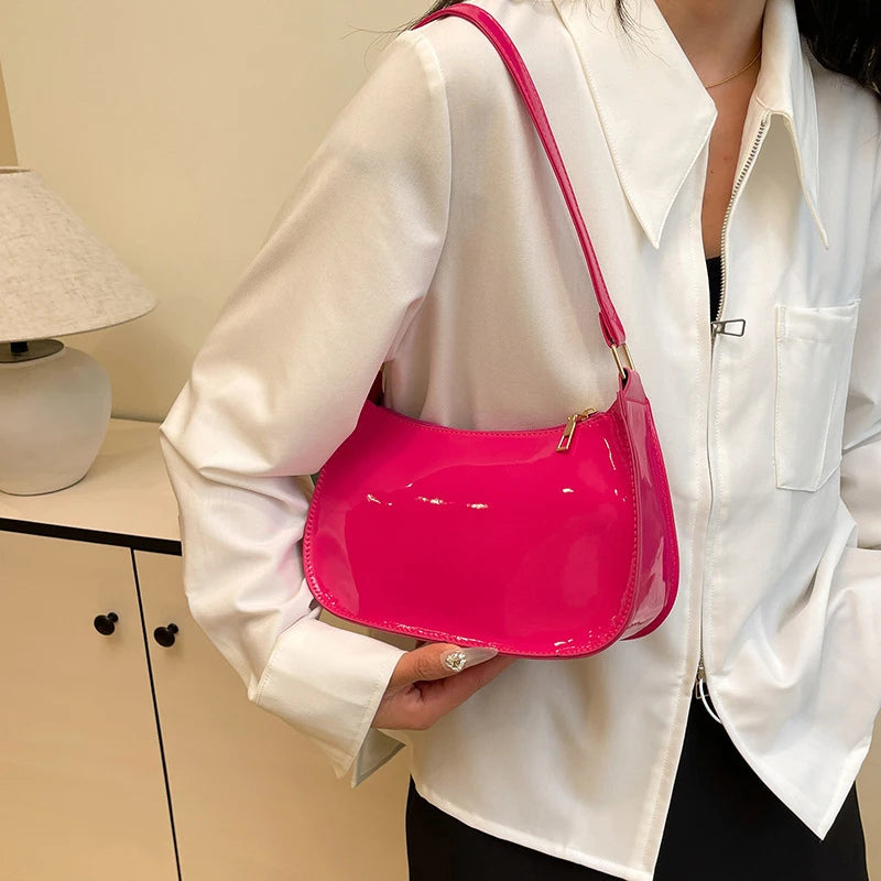 Women's Patent Leather Handbag Versatile Fashion Shoulder Bag Casual Commuting Bag Girl Brand Designer Zipper Small Handbag