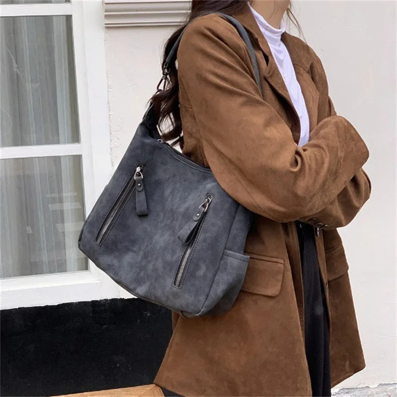 Designer Leather Female Side Bags Retro Shoulder Bag for Women Handbag Casual Ladies Large Capacity Tote Bag