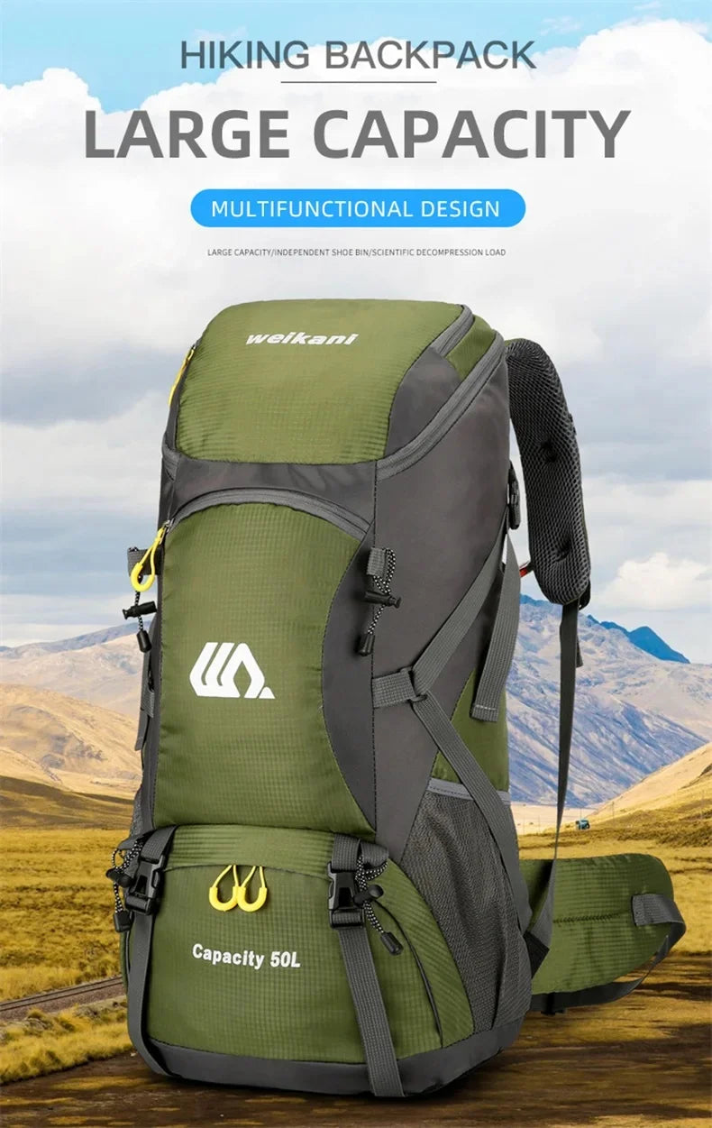Outdoor Hiking Backpack 50L Camping Travel Bag Oxford Cloth Double Shoulder Large Capacity Multi-Functional Outdoor Sports Bag