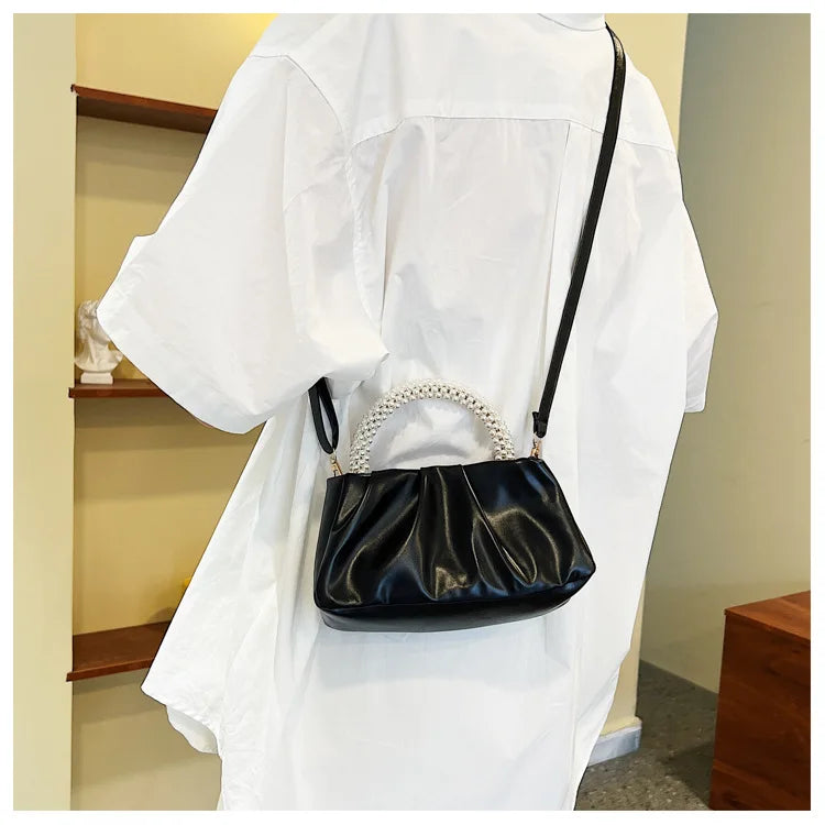 Solid Color Square Pleats Women's Bag Fashionable Cloud Bag, Stylish Soft Surface Handbag, Stylish Single Shoulder Messenger Bag