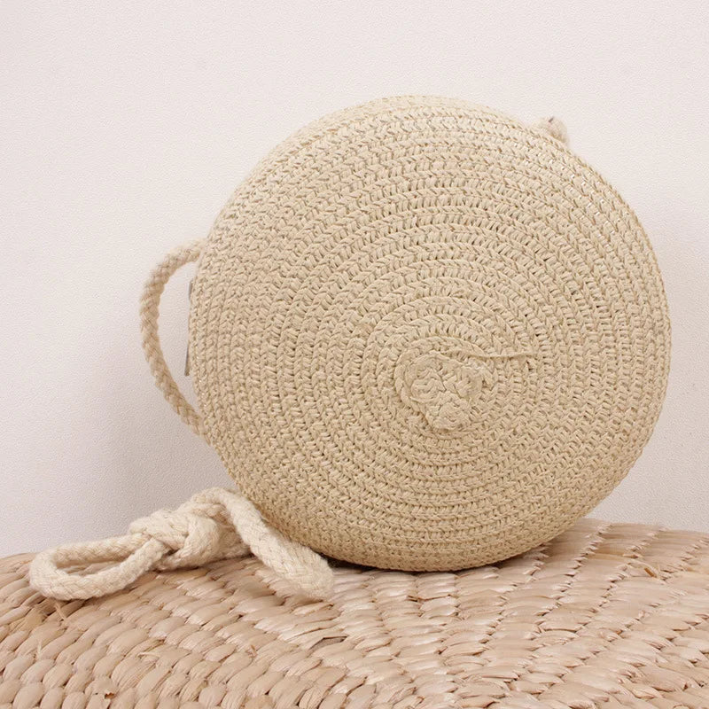Round Straw Bag Women Woven Beach Crossbody Bag for Ladies Cute Shoulder Rattan Handmade Knitted Candy Color Small Handbag Bolsa