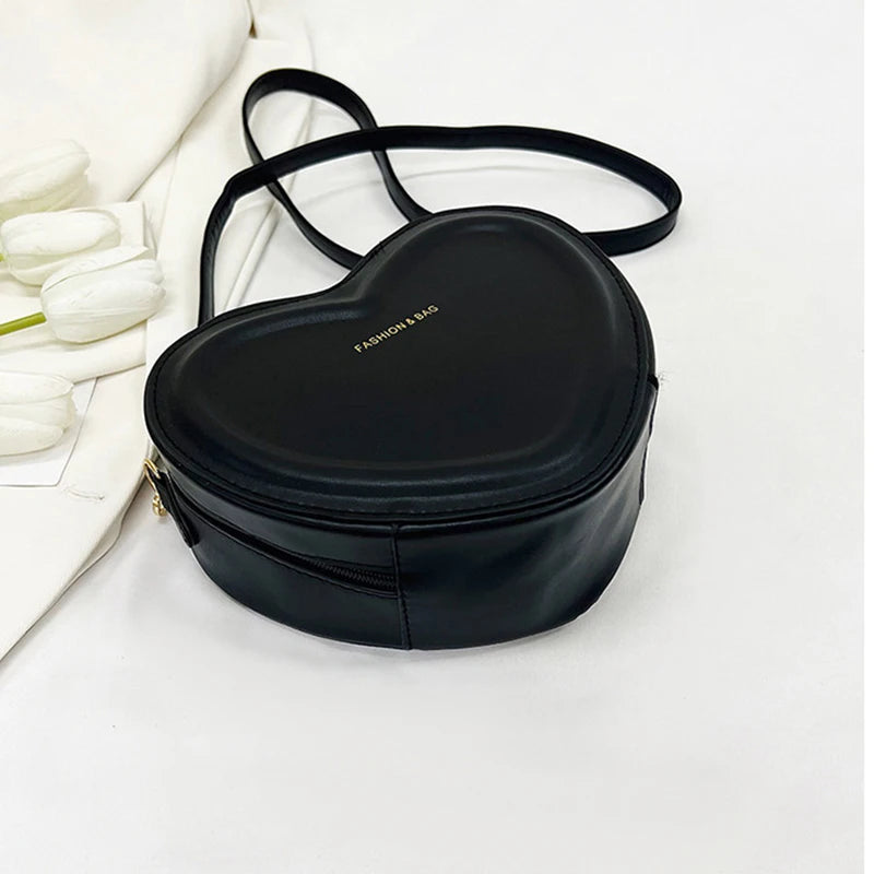 Fashion Heart Shape Crossbody Bags For Women New Solid Color PU Leather Shoulder Bag Casual Ladies Handbags Designer Female Bags