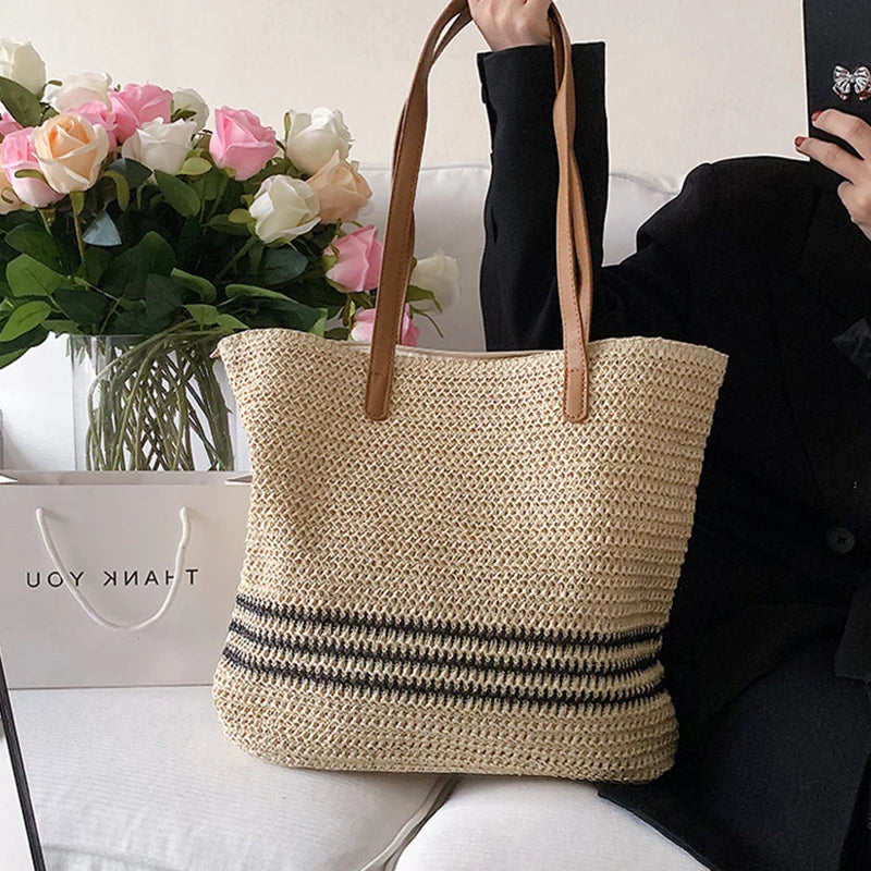 Vintage Straw Rattan Woven Bags Handmade Summer Beach Bags  Ladies Large Capacity Shoulder Bag Bohemia Travel Handbags Totes sac
