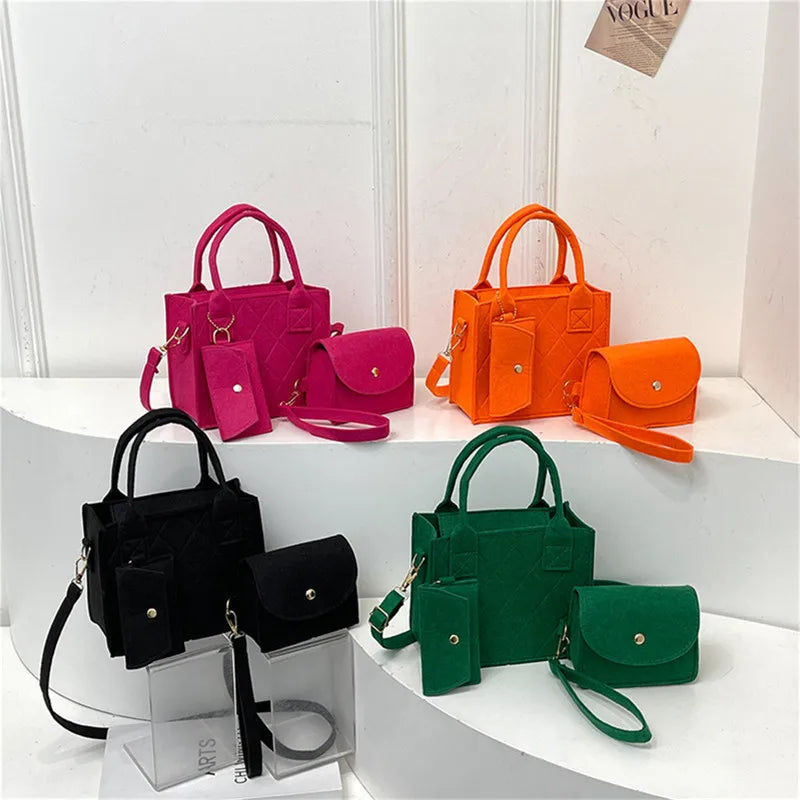 3pcs/set Embossed Women's Handbag Stylish Crossbody Bag Clutch and Wallet, Solid Color Square Shoulder Bag, Fabric for Daily Use