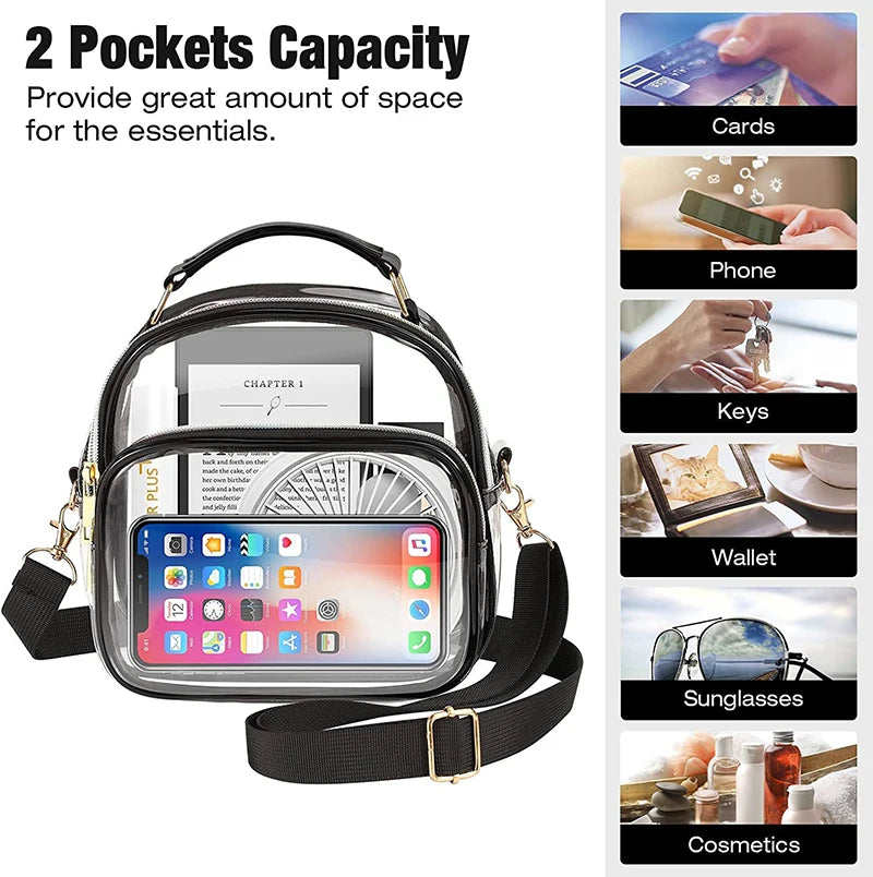 Transparent PVC Ladies Small Handbags Stadium Approved Women Clear Bag Fashion Waterproof Casual Simple Crossbody Shoulder Bags