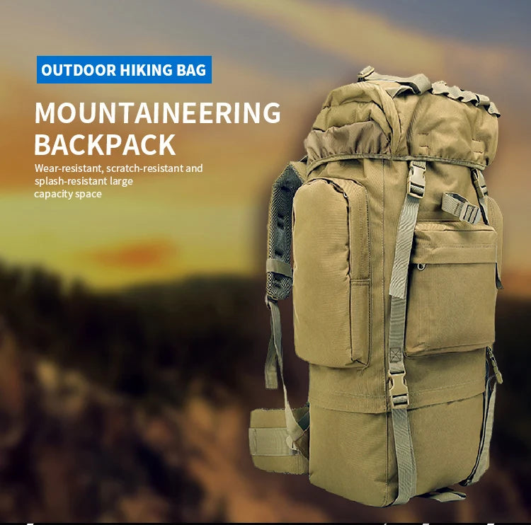 65L Large Capacity Waterproof Outdoor Hking Backpack Tactical Hunting Camping Rucksack Rain Cover Mountaineering Climbing Bags