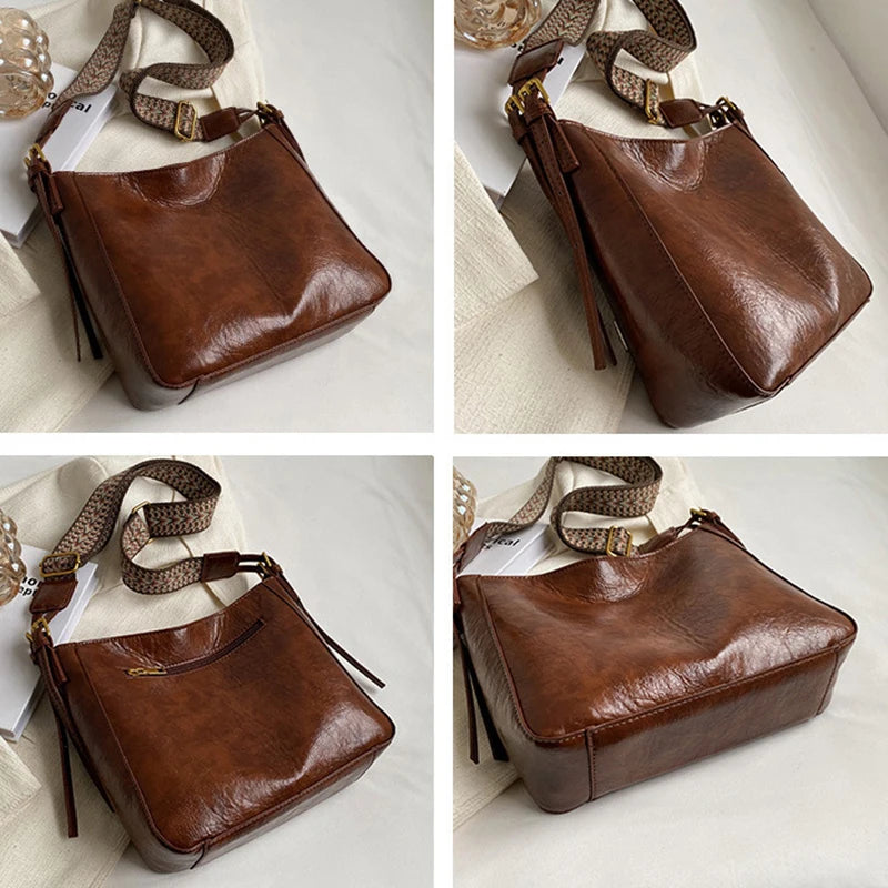 New Crossbody Bag PU Soft Leather Bag Women Fashion Simple Small Square Bag Retro Large Capacity Casual Shoulder Bag