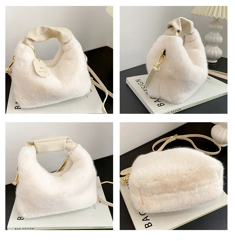 Fashionable Plush Tote Bag, Cute Stylish Women's Handbag Shoulder Crossbody Bag, Suitable for Women Party Banquet Daily Travel