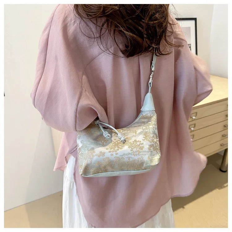 Fashionable Chinese Handbags Fashion Trend Single Shoulder Bag Light Simple Crossbody Bag Random Printed Satin Women's Tote Bag