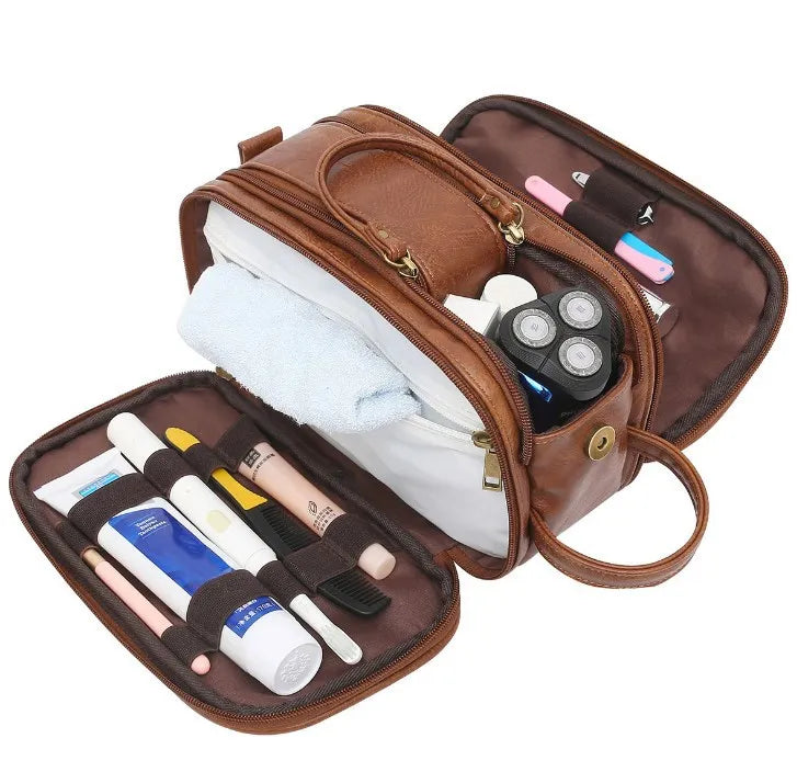 Toiletry Bag for Men, Large Travel Shaving Dopp Kit Water-resistant Bathroom Toiletries Organizer PU Leather Cosmetic Bags