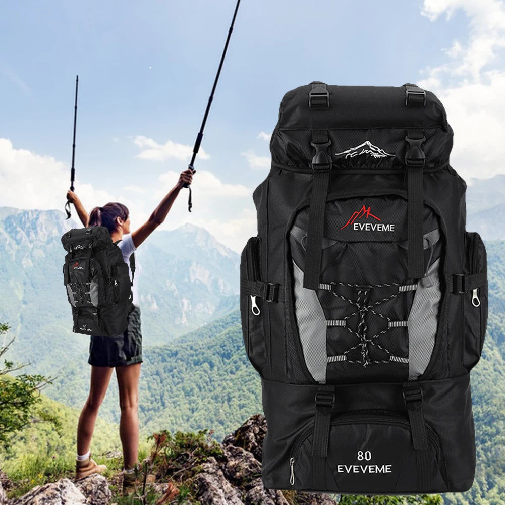 80L Climbing Backpack Large Capacity Fishing Backpack Adjustable Strap Mountain Climbing Rucksack for Outdoor Sports