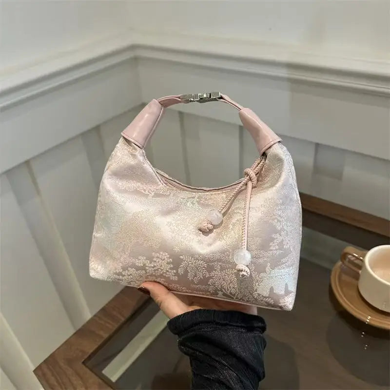 Fashionable Chinese Handbags Fashion Trend Single Shoulder Bag Light Simple Crossbody Bag Random Printed Satin Women's Tote Bag