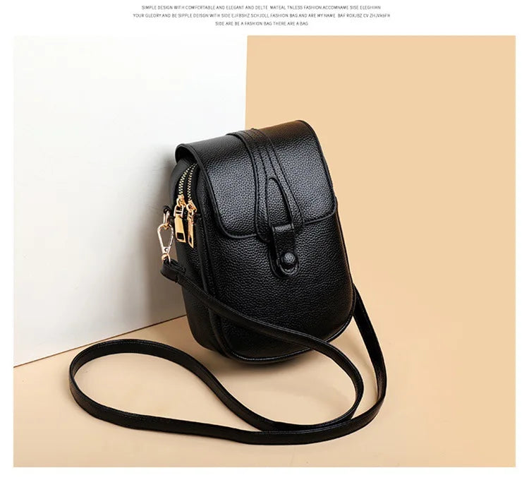 Mini Multifunctional Leather Shoulder Bag for Cellphone/Sport Cross Bags with Headphone Jack, Multi Layer Women's Bag with Cover