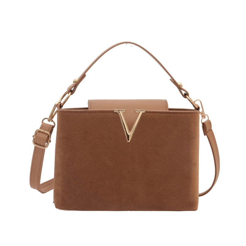 Fashionable Mini Suede Women's Bag, Faux Suede Tote Bag, Simple Hardware Lock Buckle Decoration Handbag Purse Cross Body Bags