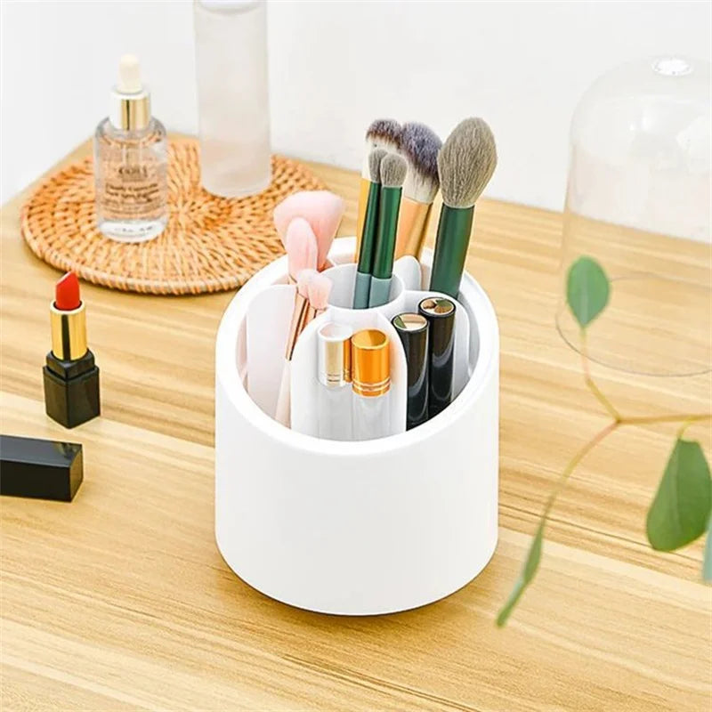 Desktop Cosmetic Brush Organizer 360° Rotating Makeup Brushes Holder 7 Grids Lipstick Eyebrow Pen Holder Eye Shadow Storage Box