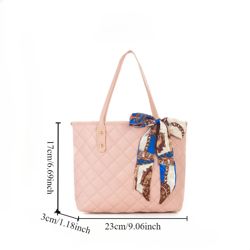 Large Capacity Lingge Embroidery Bag New Trendy Simple Scarf Tote Bag One Shoulder Bucket Bag Bags for Women