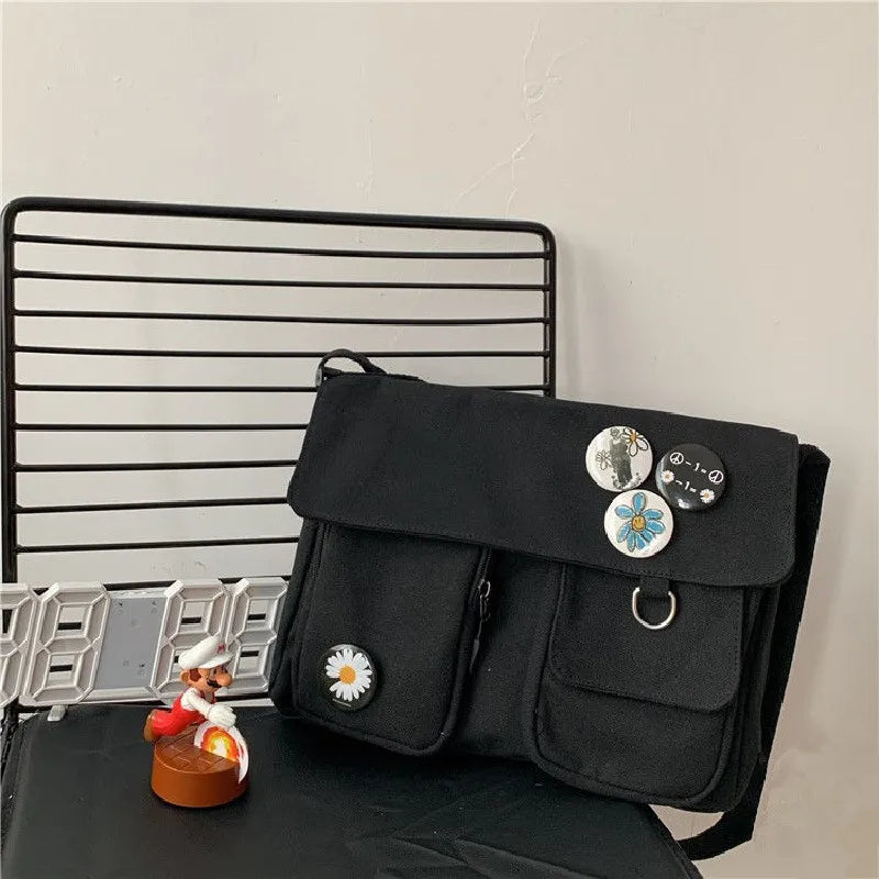 Canvas Crossbody Bags Youth Fashion Casual Large Capacity Ladies Shoulder Bag Solid Color Women Messenger Bag