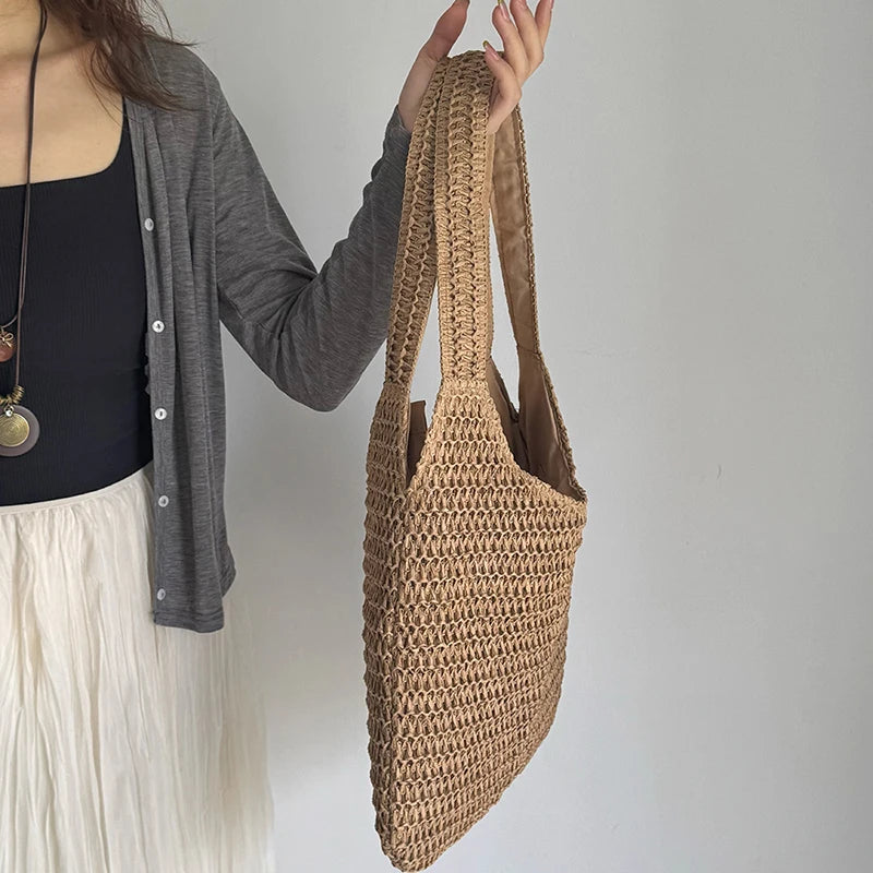 Fashion Straw Women Shoulder Bags Paper Woven Female Handbags Large Capacity Summer Beach Straw Bags Casual Tote Purses