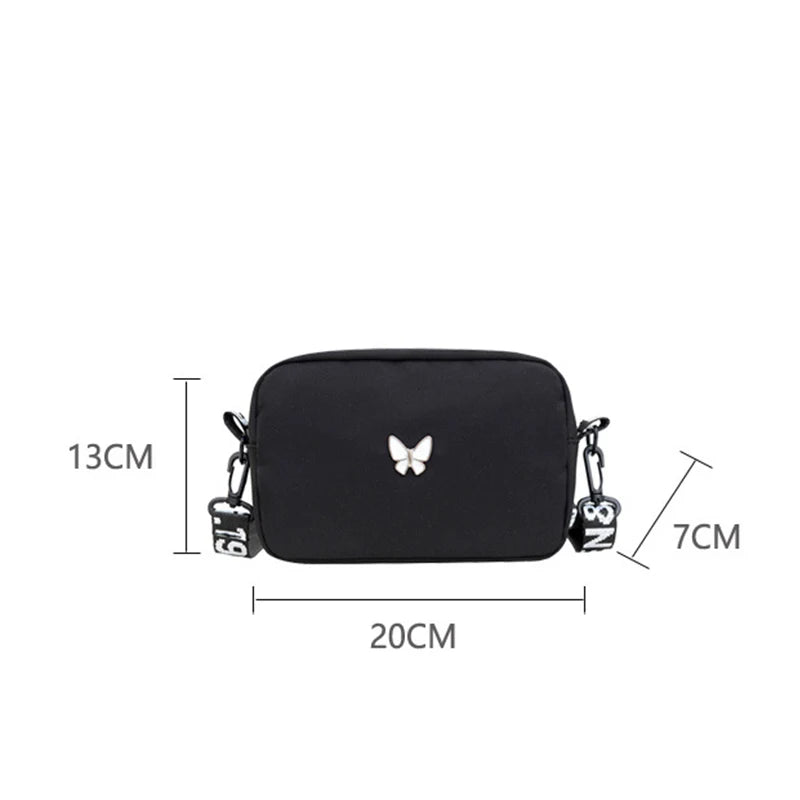 Black&white Shoulder Bag Durable Butterly Nylon Crossbody Bag Wide Belt Crossbody Bag Casual Small Sqaure Bag For Women
