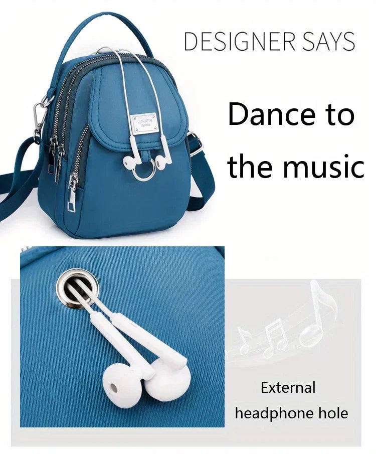 Ms. Fashion, Shoulder Bag, Mini Phone Bag, Multi-Layered Messenger Bag, Nylon Waterproof Fabric, And External Headphone Holes