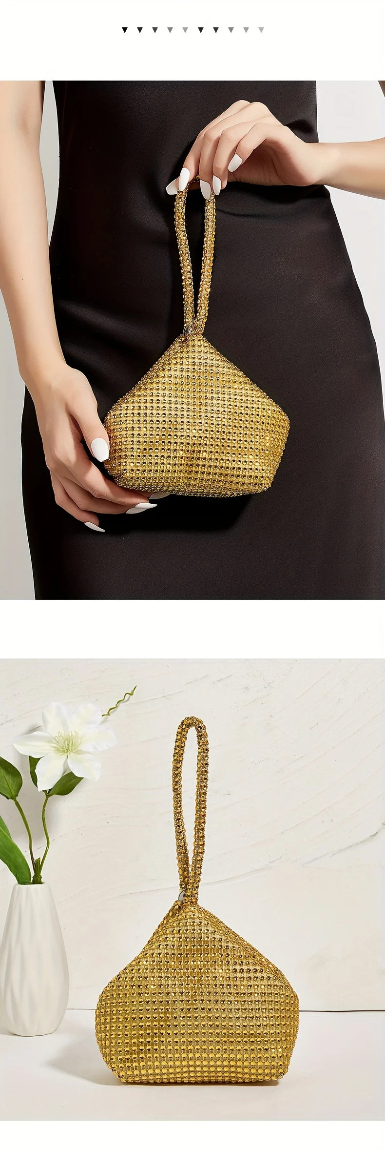 Mini Glitter Rhinestone Clutch, Elegant Sparkle Clutch Purse Women Handbag & Wrist Purse for Carnaval Wedding Music Festival
