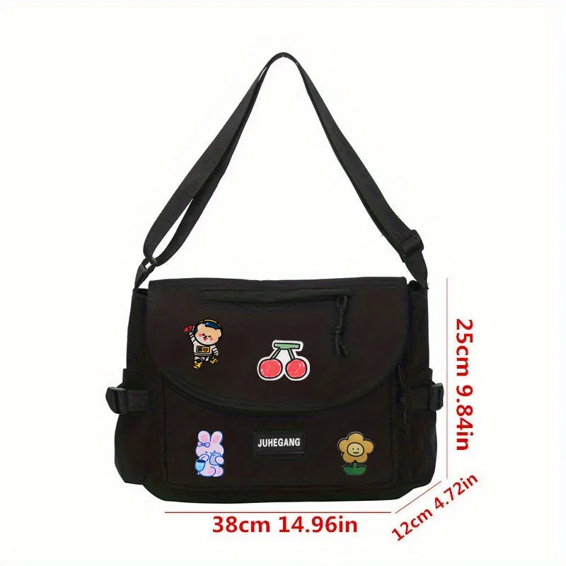 Trendy Nylon Messenger Bag, Large Capacity Crossbody Bag, Casual Flap Shoulder Bag for Teen Student School Bags Satchel