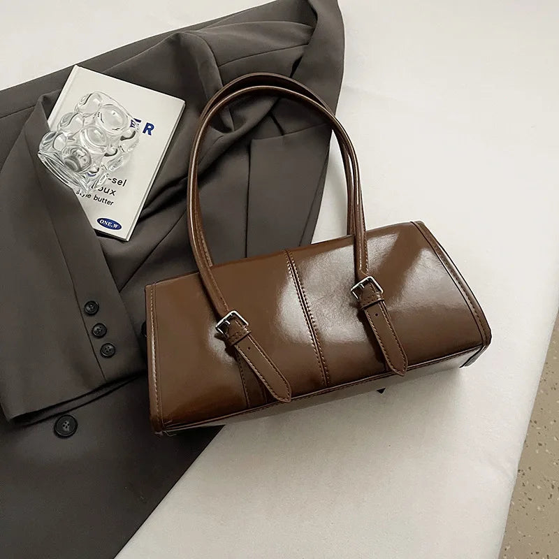 High End Burgundy Oil Wax PU Leather Underarm Bag Elegant Women's Magnetic Buckle Shoulder Bag Commuter Versatile Ladies Tote Ba
