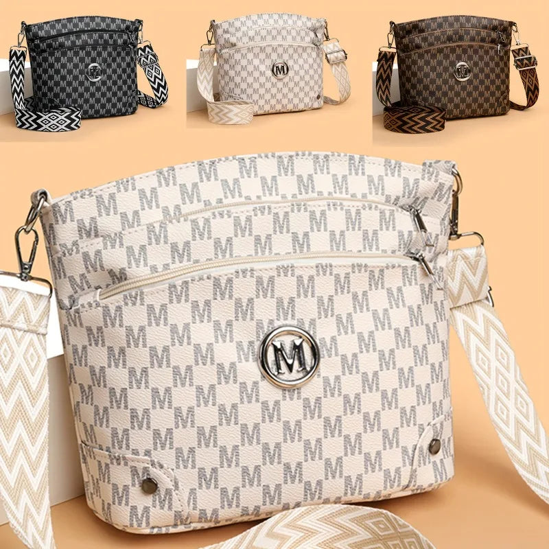 Elegant Women's Crossbody Bag with "M" Badge, Multi-Pocket, Adjustable Shoulder Strap, Women Shoulder Bag, Perfect as a Gift