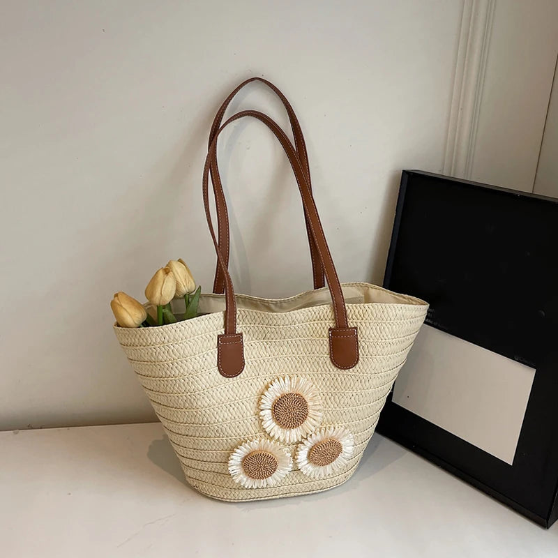Woven Women Handbag Large Capactity Basket Summer Beach Bag Shopper Tote Ladies Travel Shoulder Underarm Bags